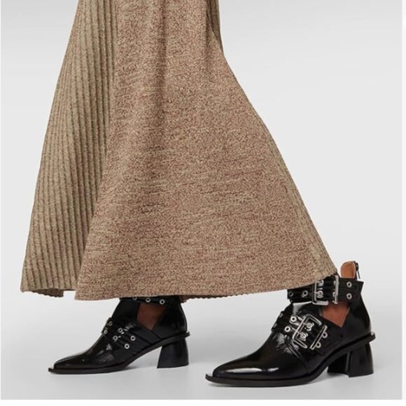 FOWT Shoes - FOWT Black Pointed Toe Chelsea Chunky Heel Ankle Boot Hollow Cut Strappy Shoes